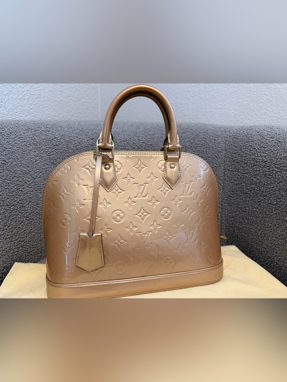 Louis Vuitton Alma BB Monogram Vernis Satchel in Metallic Gold